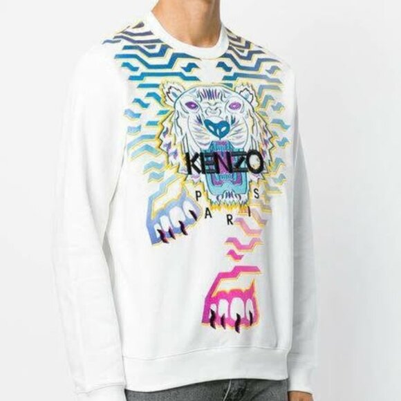 Kenzo Rainbow Geo Tiger Embroidered Crewneck White Auth. Limited Edition - Large - Picture 3 of 11